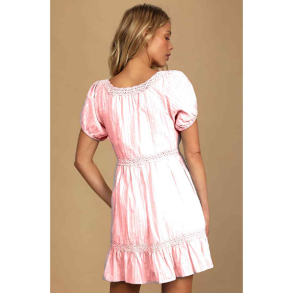 Lulus So Darling Dress Blush Dotted Mini Short Sleeve NWT L - Picture 2 of 5